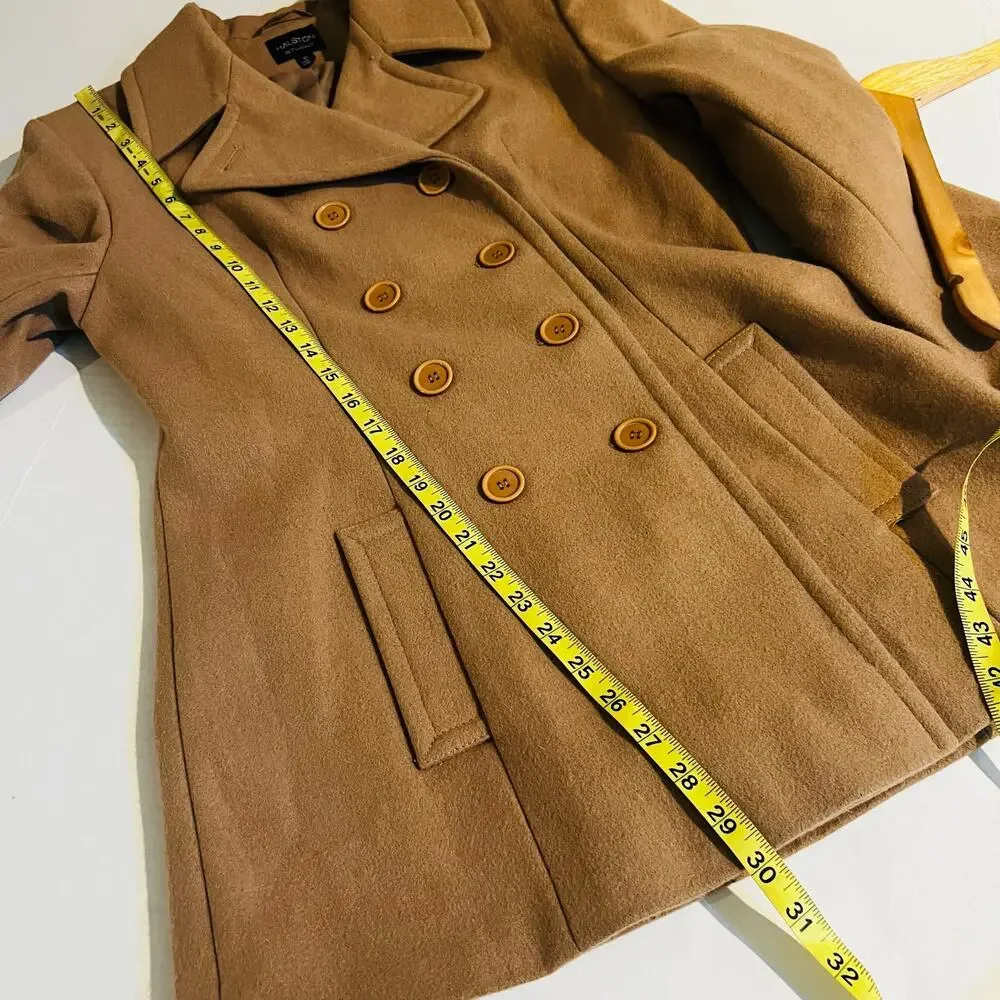 Halston Studio Wool Blend Double Breasted Jacket Size 10 Brown